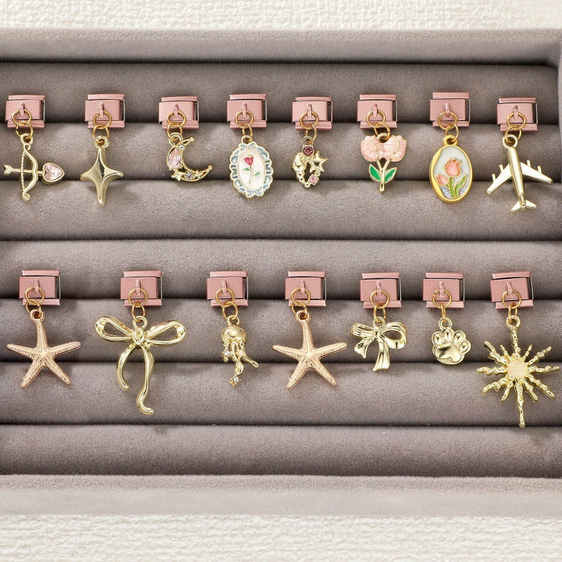 Rose Gold Dangle Charms, Bows and Flowers