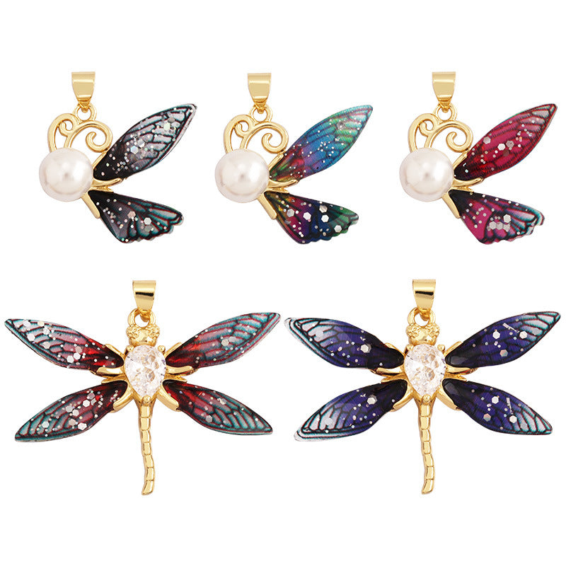 Enamel Wing Insect Necklace Pendants