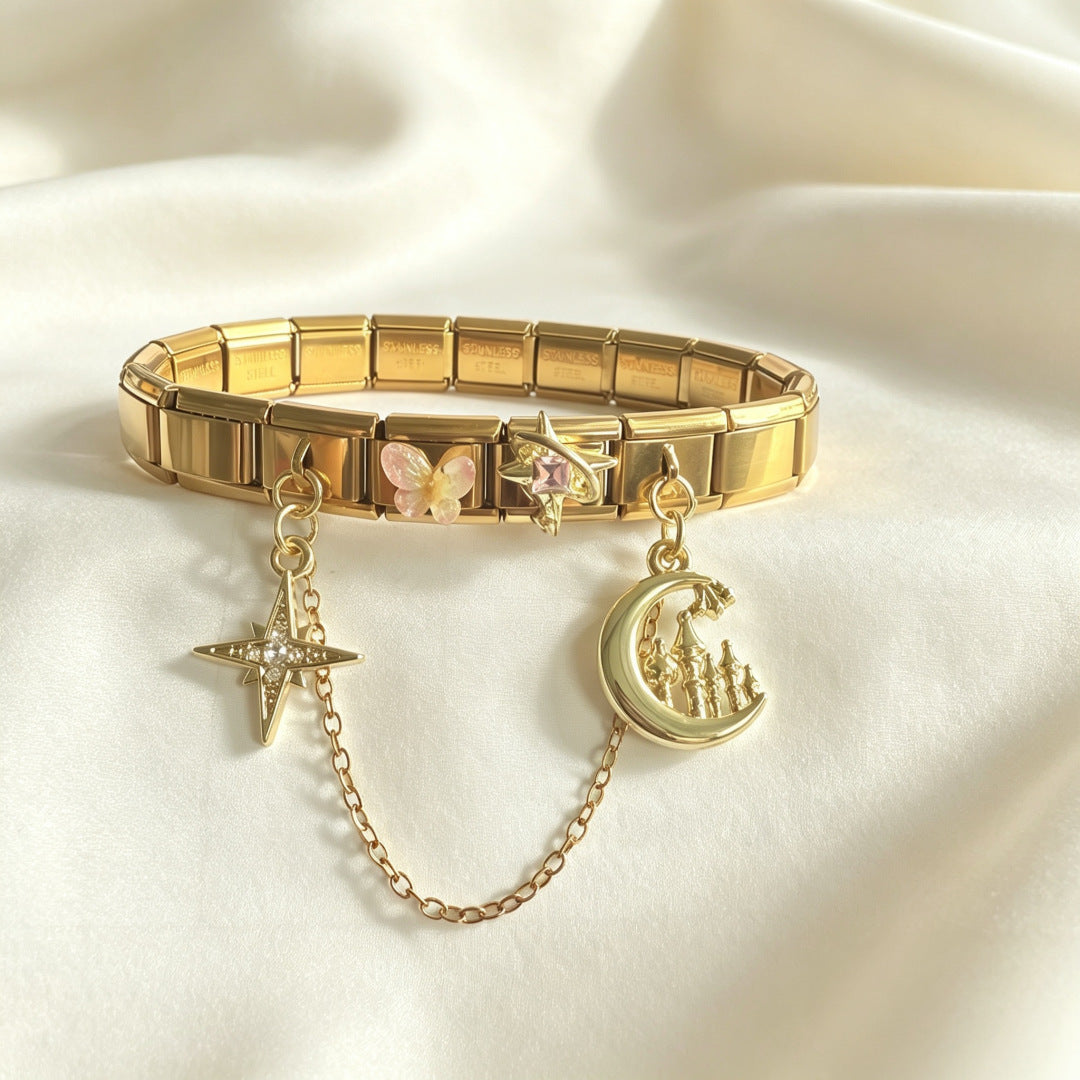 Gold Bracelet with Moon Chain