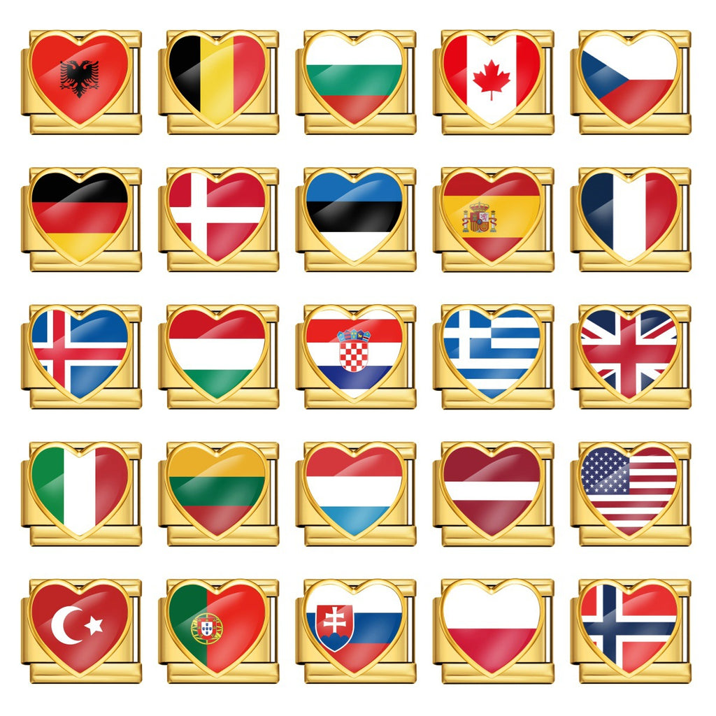 Heart Flag Charms, European Countries