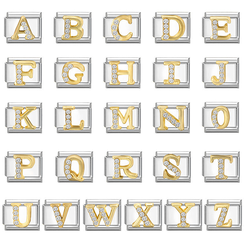 Gold Crystal Letter Charms A to Z