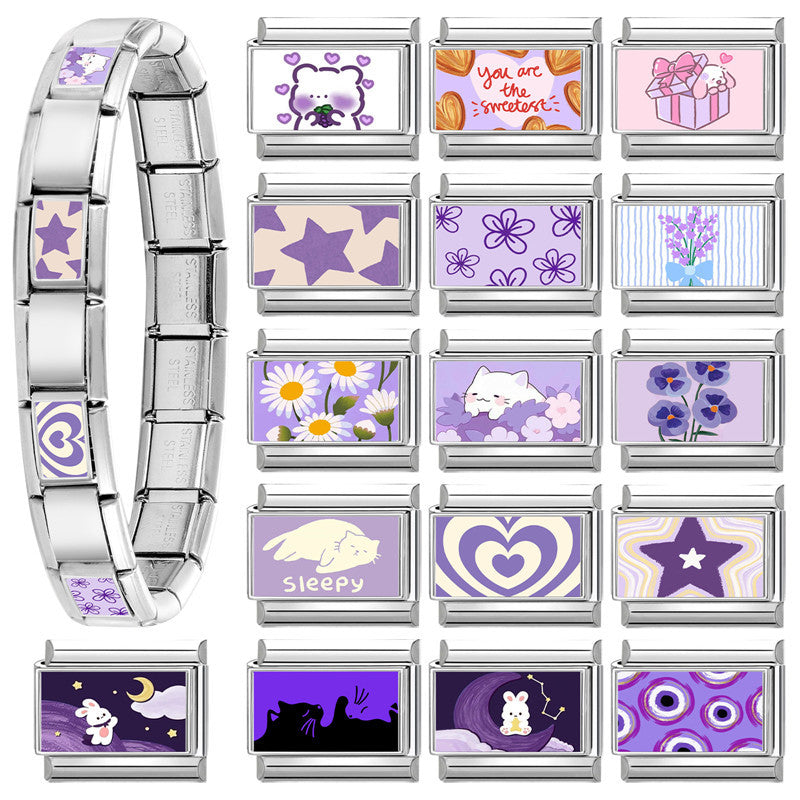 Purple Printed Charms, Flowers and Animals