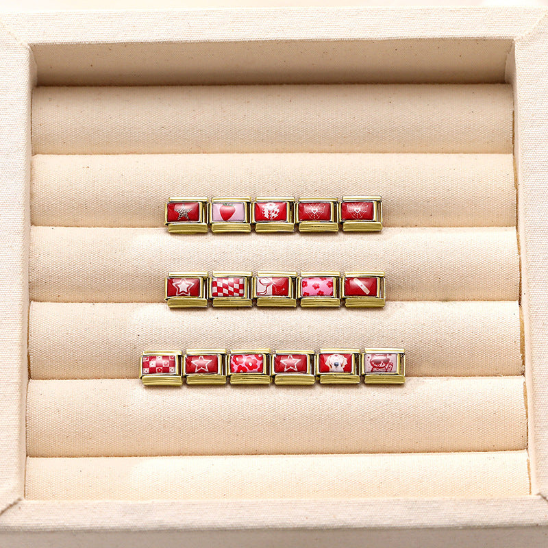 Red Enamel Print Charms