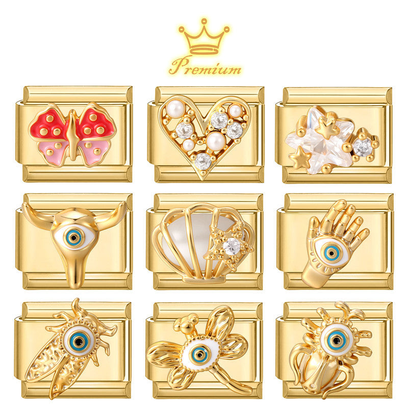 Gold Charms, Pearls, Crystals and Evil Eye
