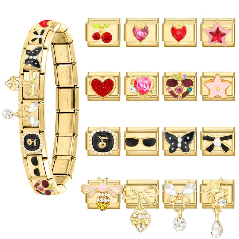 Gold Crystal Charms, Hearts and Bows
