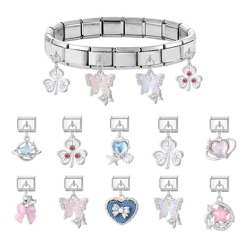 Silver Heart and Clover Dangle Charms