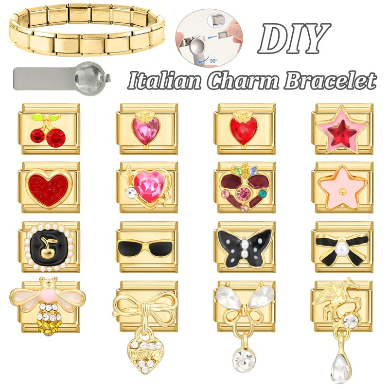 Gold Crystal Charms, Hearts and Bows