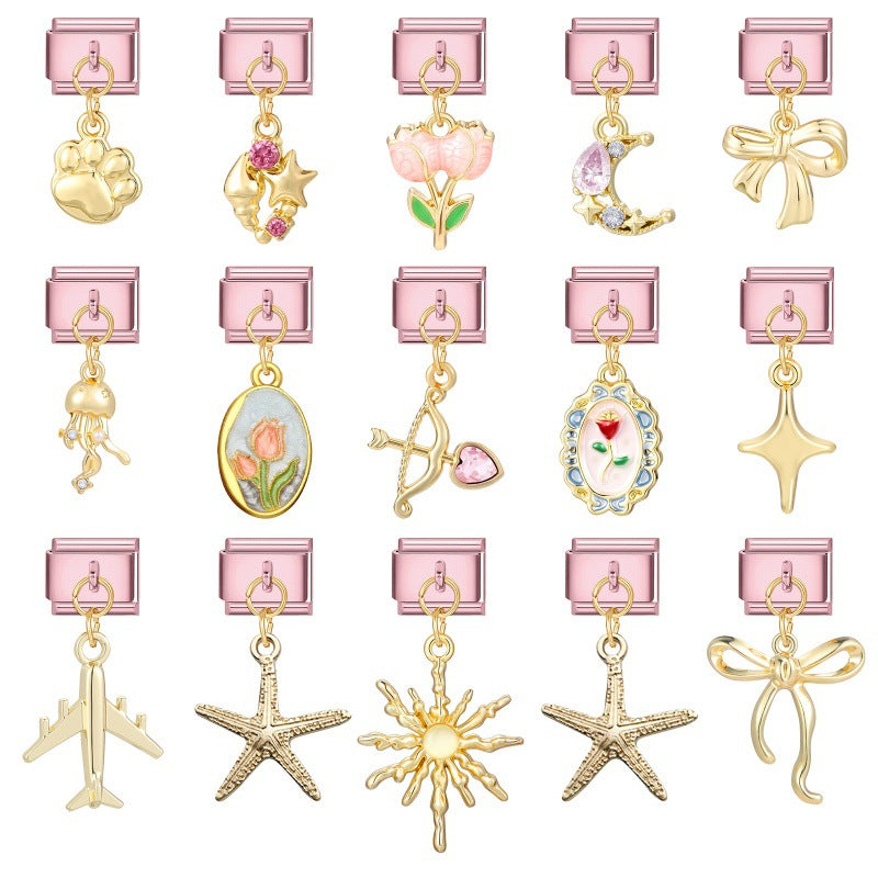 Rose Gold Dangle Charms, Bows and Flowers