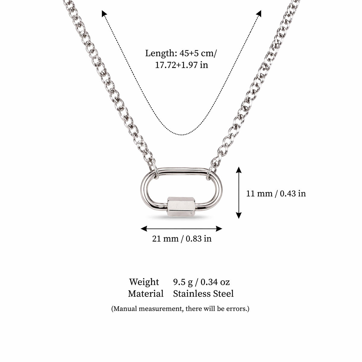 Silver Curb Chain Small Carabiner 45cm
