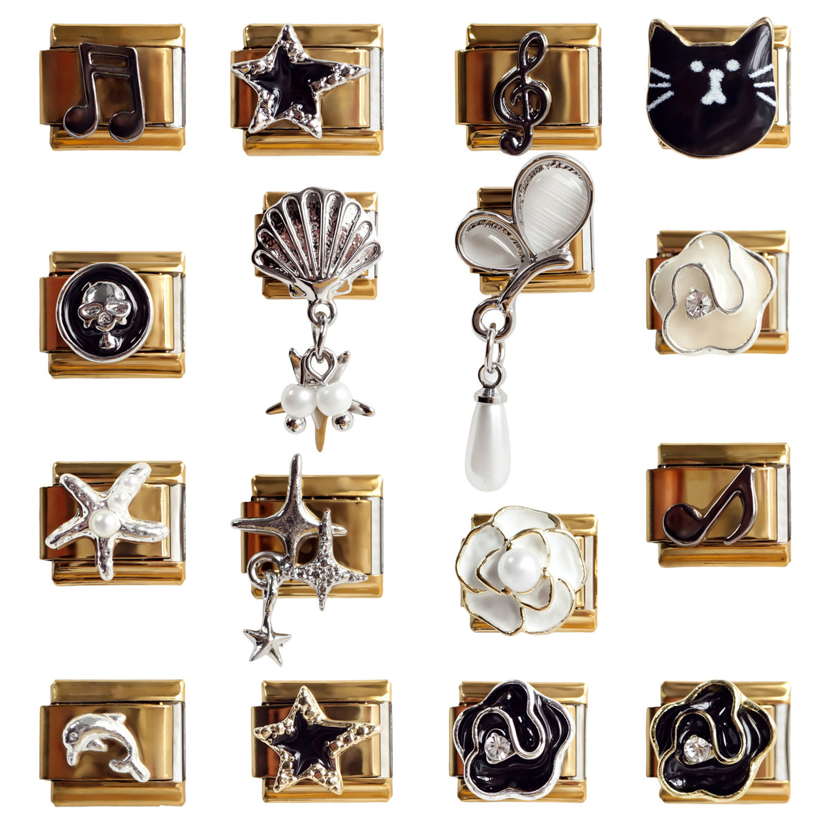 Black and White Enamel Charms with Pearls