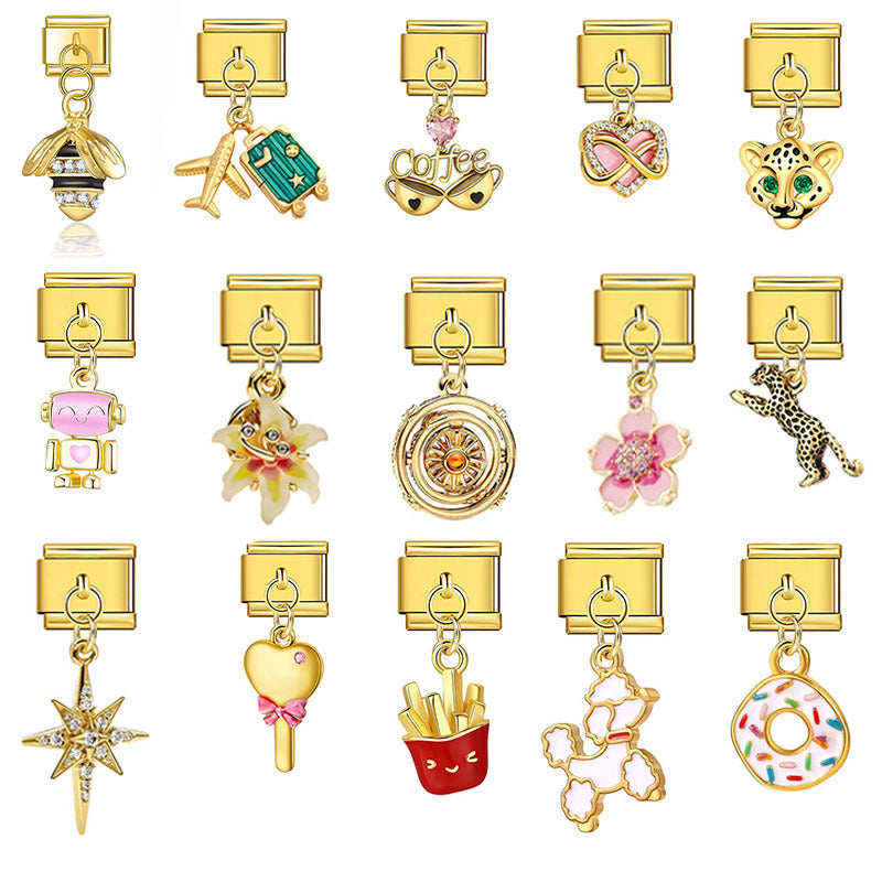 Gold Enamel Dangle Charms, Mixed Designs