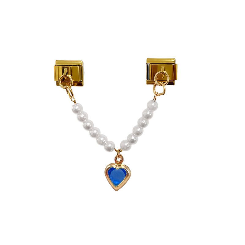 Pearl Chain Double Charms with Hearts