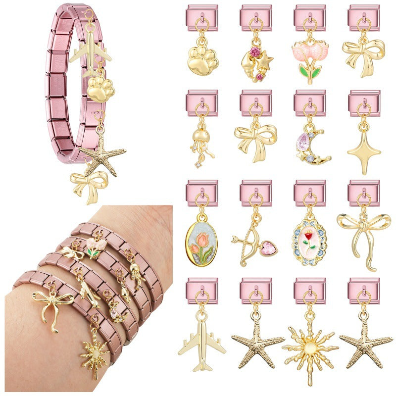 Rose Gold Dangle Charms, Bows and Flowers