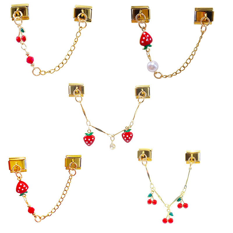 Gold Chain Charms, Cherries and Strawberries