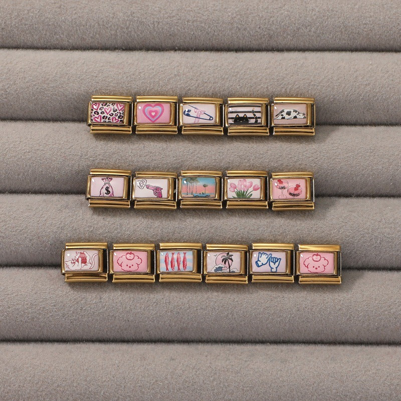 Gold Pink Print Charms