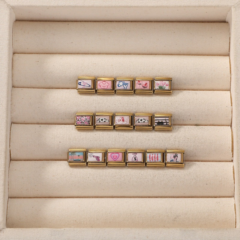 Gold Pink Print Charms