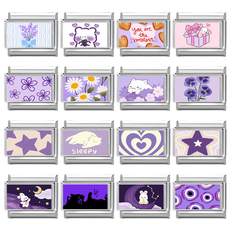 Purple Printed Charms, Flowers and Animals