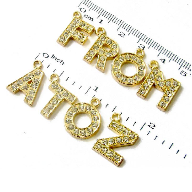 Gold Crystal Letter Necklace Charms