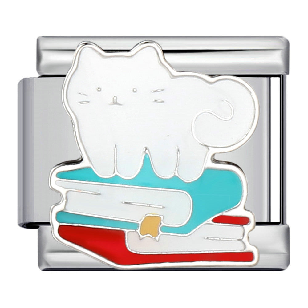 White Cat on Teal Books