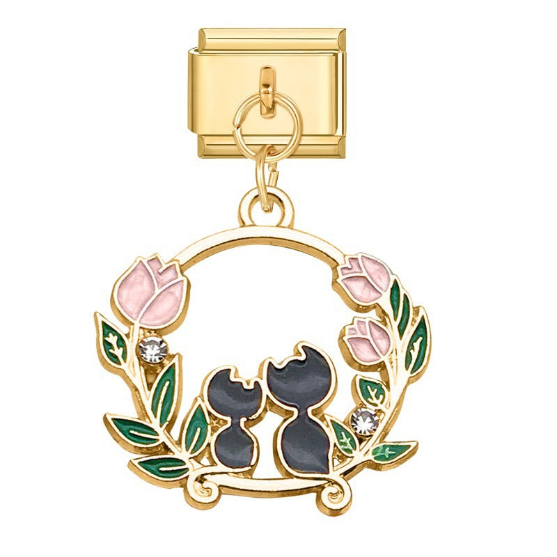 Cat Dangle Charms with Flowers