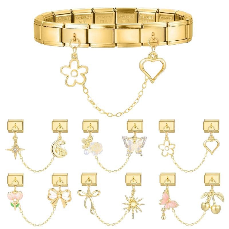 Gold Double Hanging Charms, Flowers and Bows