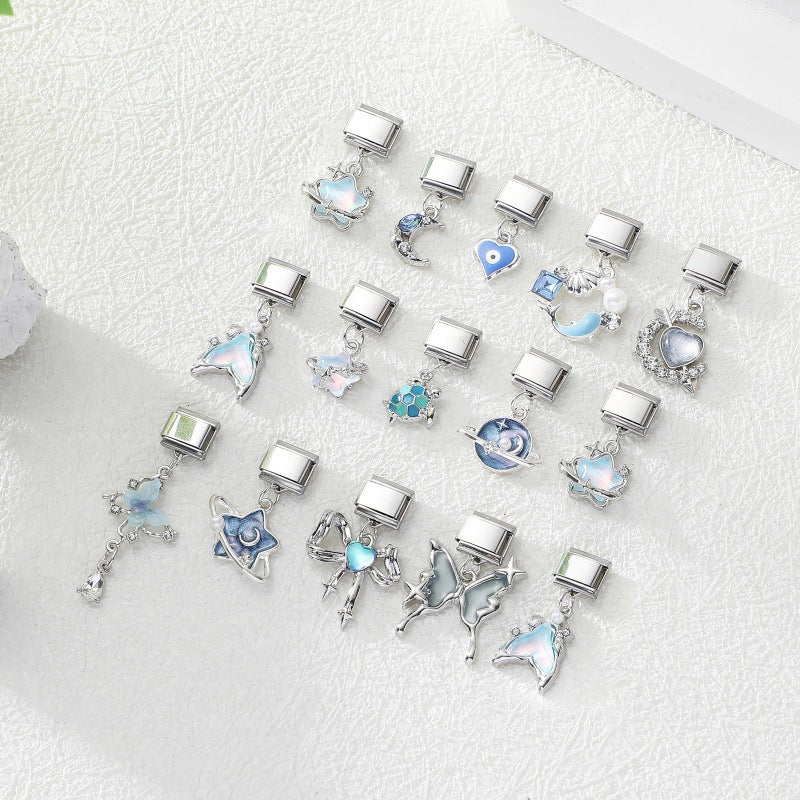 Silver Blue Dangle Charms