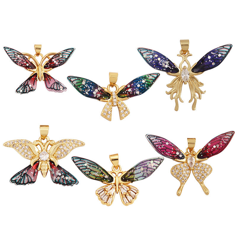 Enamel Wing Insect Necklace Pendants