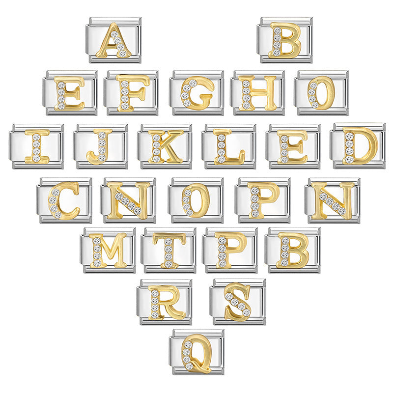 Gold Crystal Letter Charms A to Z