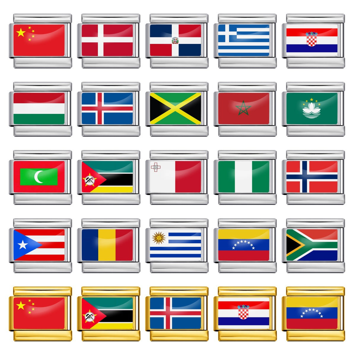 Flag Charms, Gold and Silver