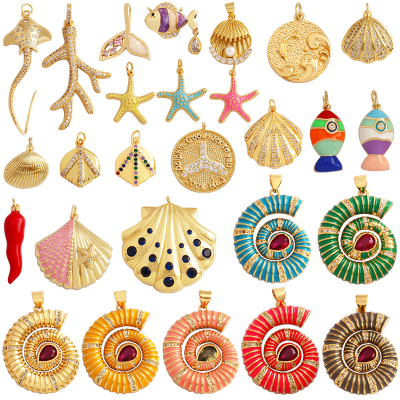Sea Life Necklace Charms with Crystals