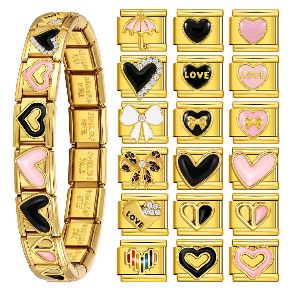 Gold Enamel Charms, Hearts and Bows