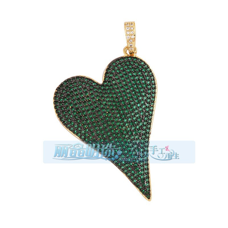 Pave Long Heart Green
