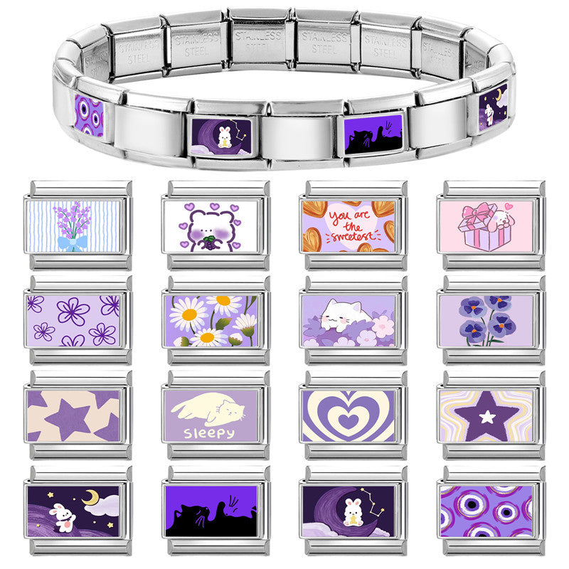 Purple Printed Charms, Flowers and Animals