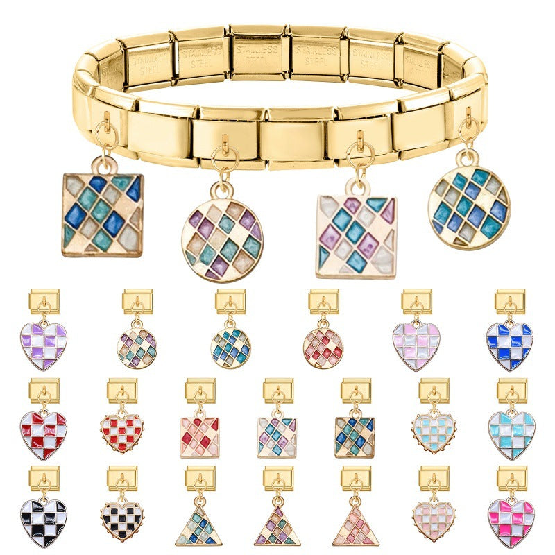 Gold Mosaic and Checkered Dangle Charms