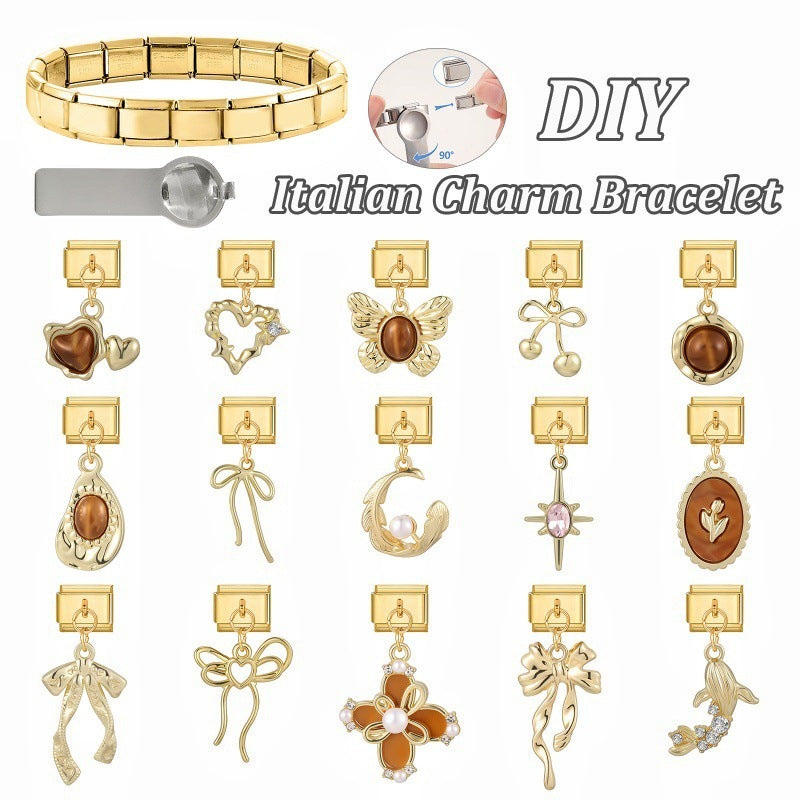 Gold Dangle Charms, Brown Hearts and Bows