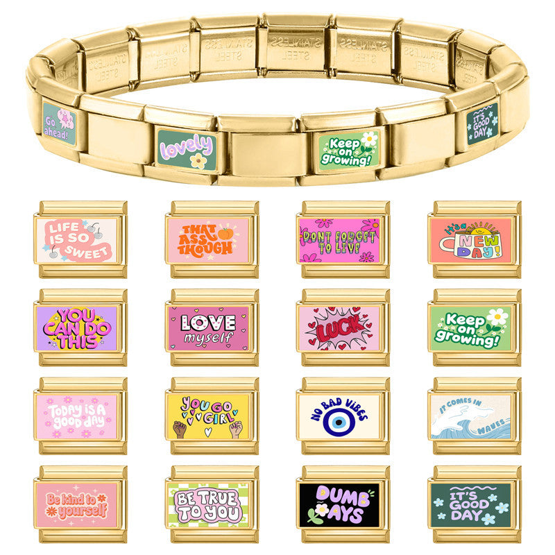 Gold Slogan Charms, Positive Words