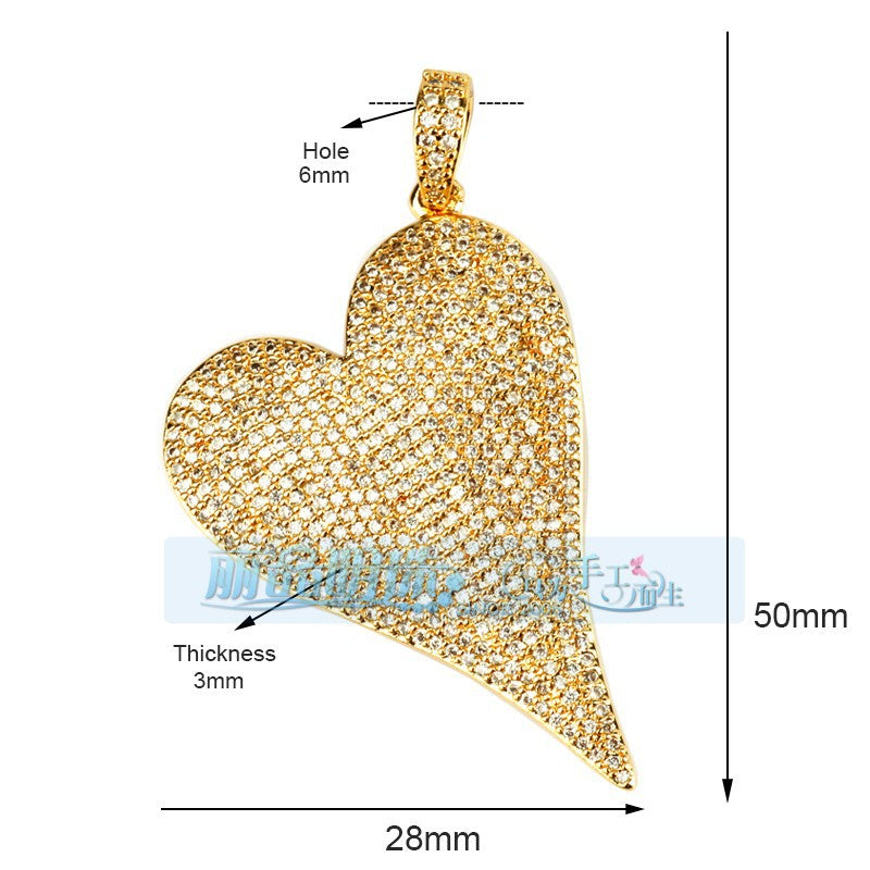 Pave Long Heart Gold