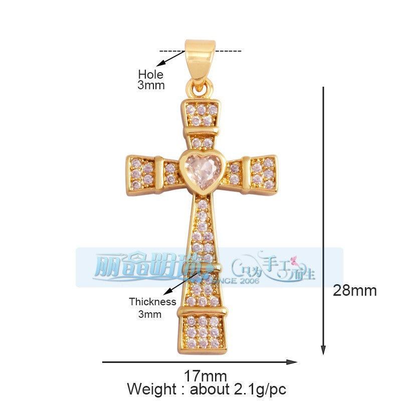 Pave Heart Cross Clear