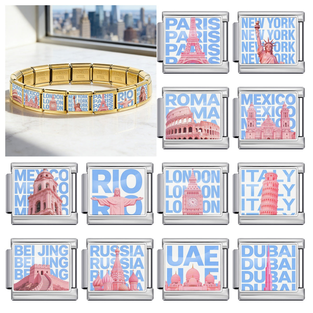 Landmark Charms, Silver and Gold
