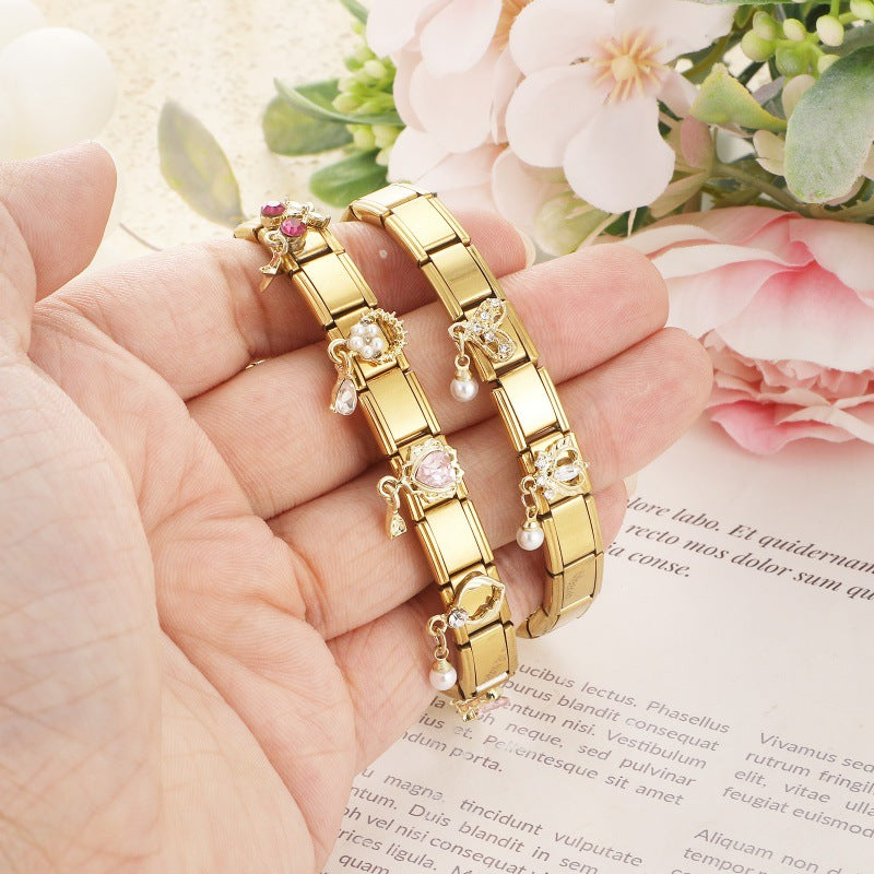 Gold Crystal and Pearl Dangle Charms
