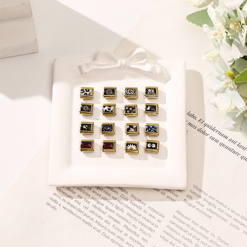 Black Print Charms, Flowers and Cats