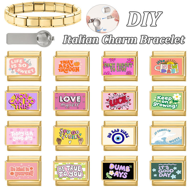 Gold Slogan Charms, Positive Words