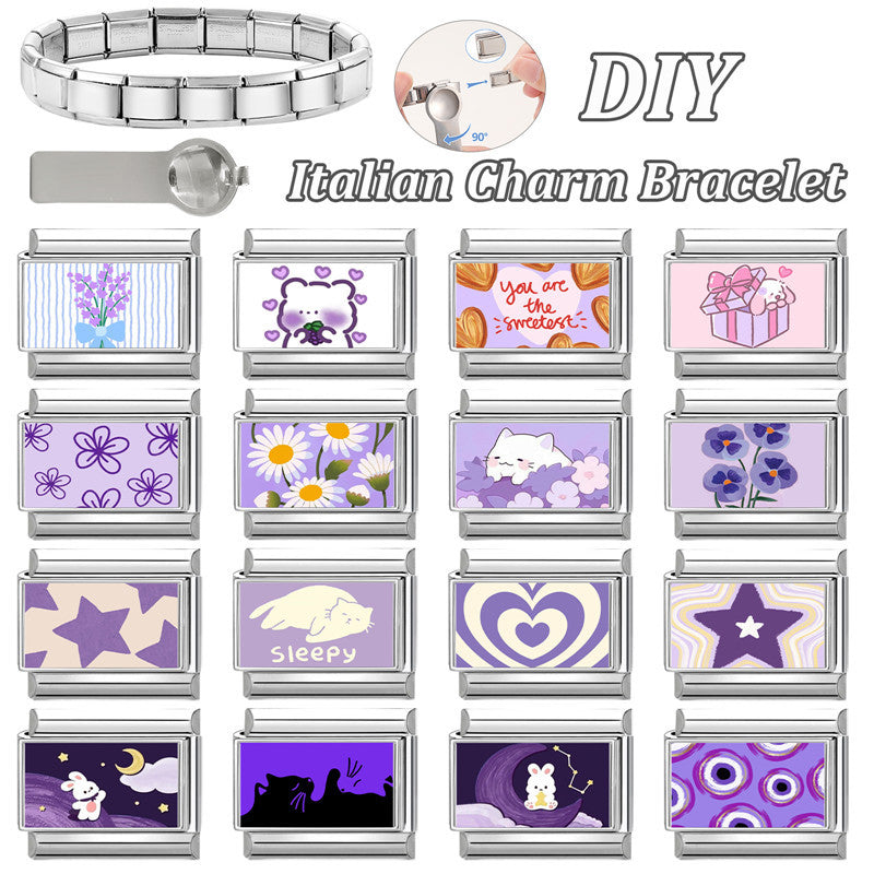 Purple Printed Charms, Flowers and Animals