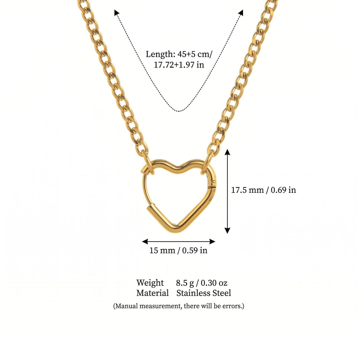 Gold Heart Clasp Chain 45cm