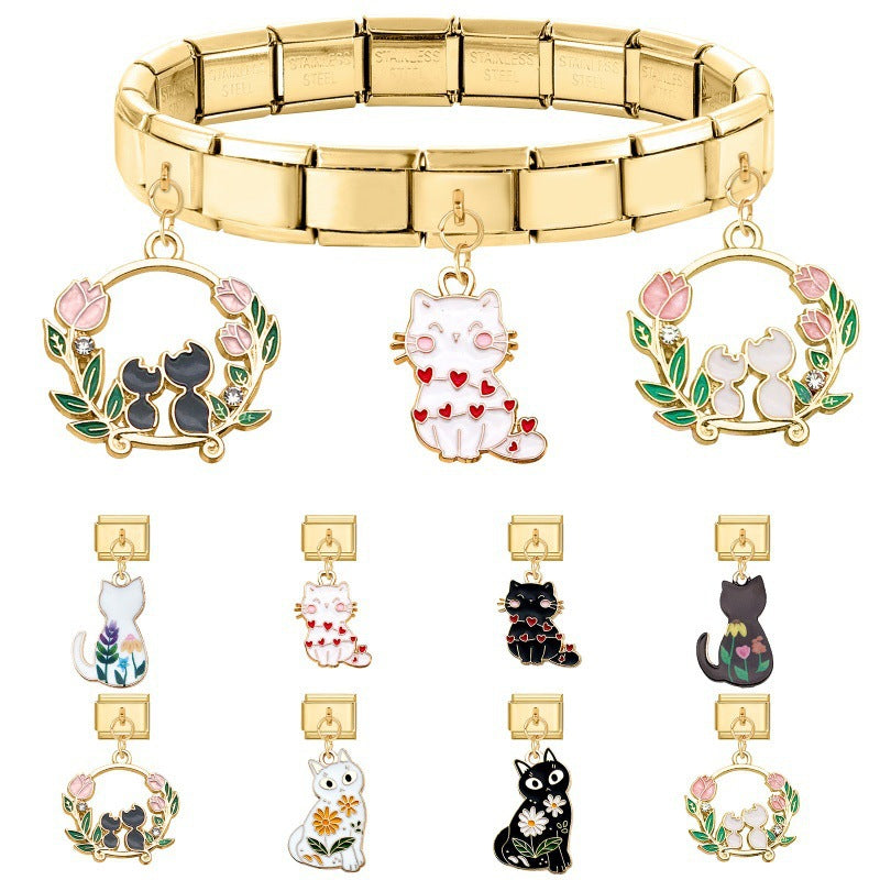 Cat Dangle Charms with Flowers