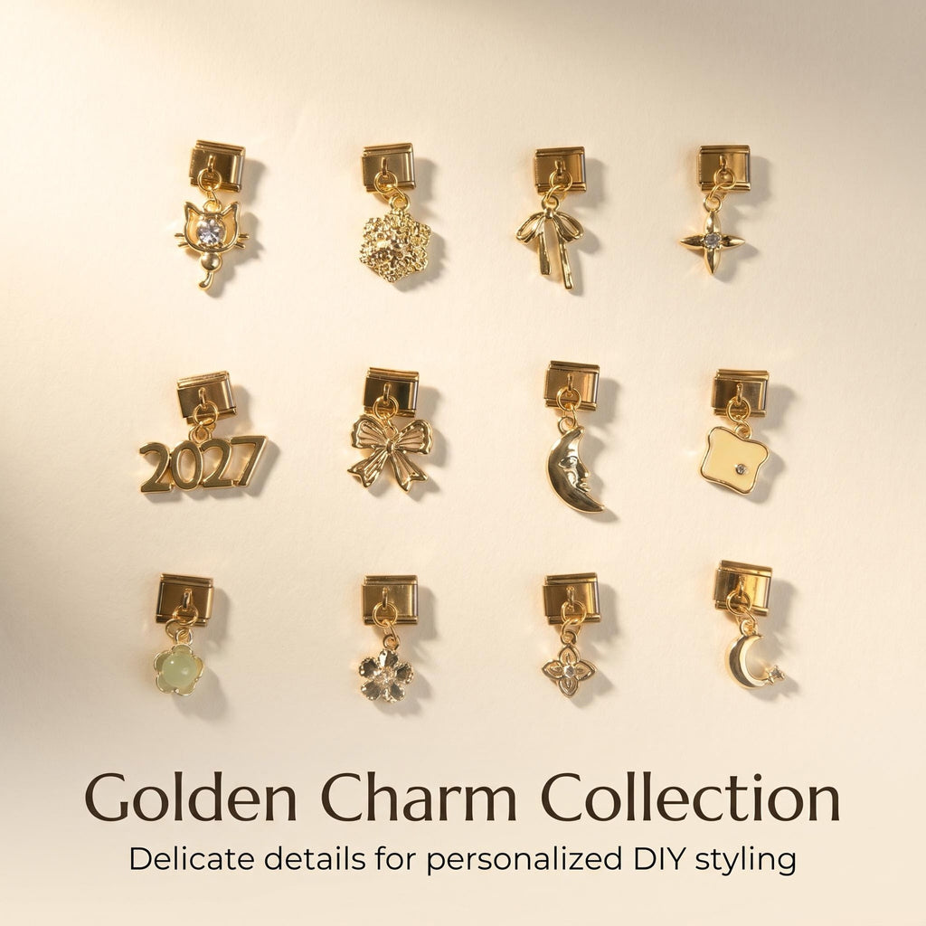 Gold Dangle Charms, Bows and Moons