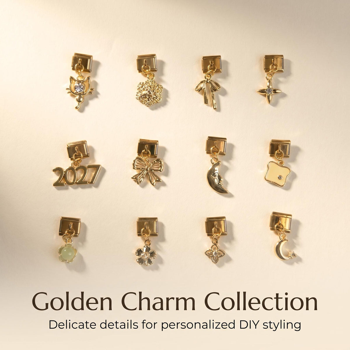 Gold Dangle Charms, Bows and Moons