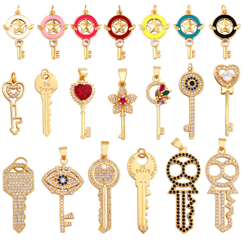 Crystal and Enamel Key Necklace Pendants