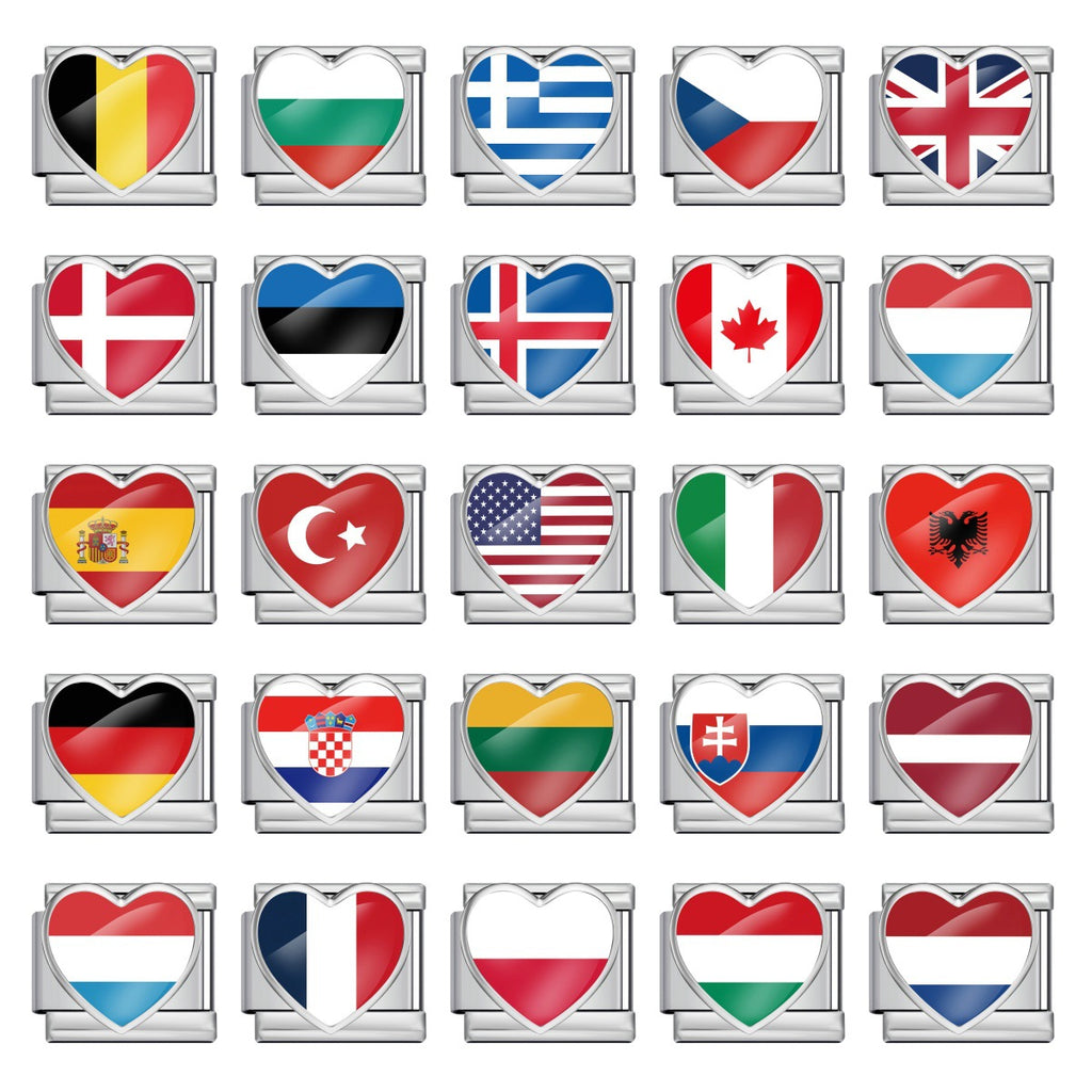 Heart Flag Charms, European Countries