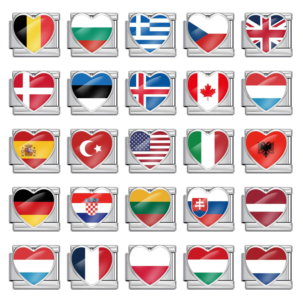 Heart Flag Charms, European Countries